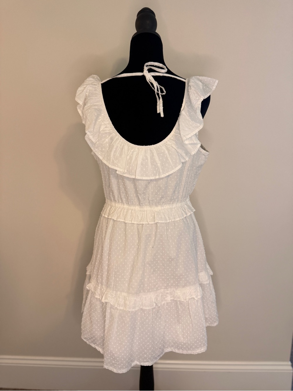 J.Crew White Swiss Dot Ruffle Tiered Mini Dress Sleeveless Tie Back Size 8 - Picture 4 of 7